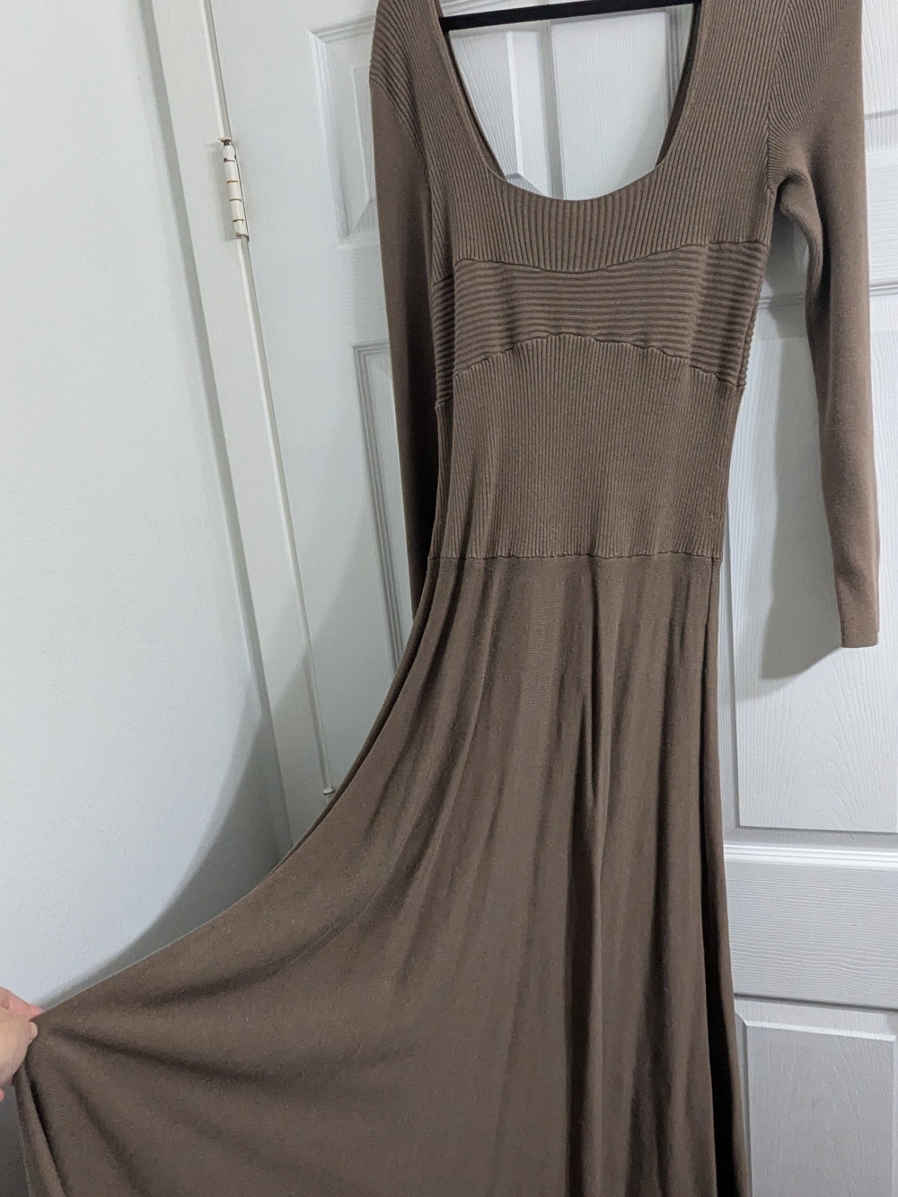 Free People FP Beach Scoop Neck Long Sleeve Maxi Dress in Taupe
